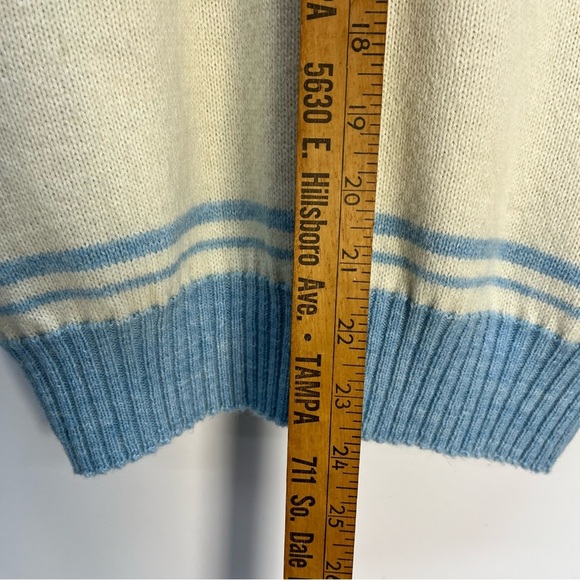 Vtg Puritan Lamb Blend Wool Blue Striped Pullover Sweater Sz Medium Winter Fuzzy - Picture 9 of 9